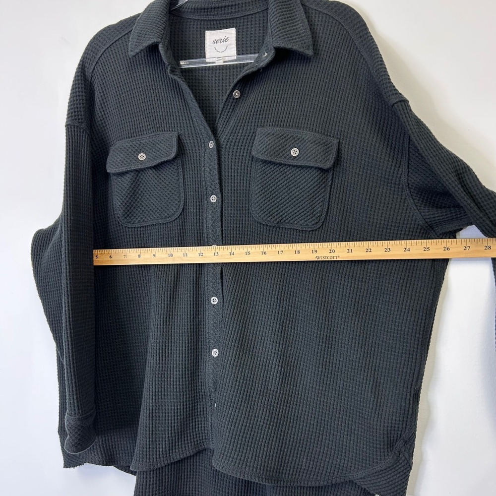 Aerie Lumberjane Waffle Knit Button Up Shirt Top Women's Medium Black Oversized - Picture 7 of 9